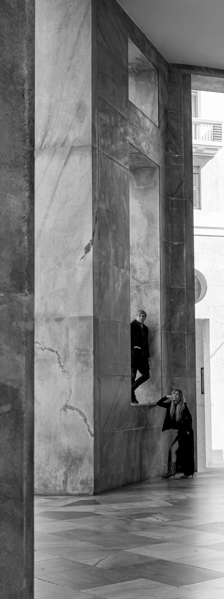 Mart J. Kral with Antoinette in a Milan portico